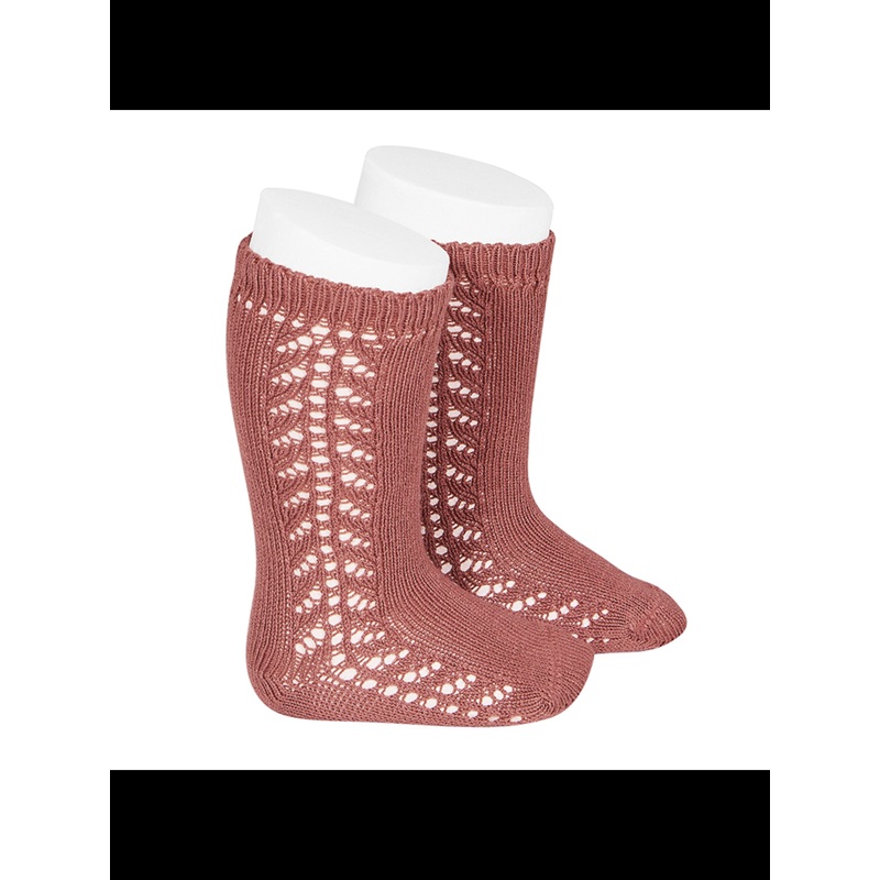 Condor side lace work childrens socks Terracota in brown