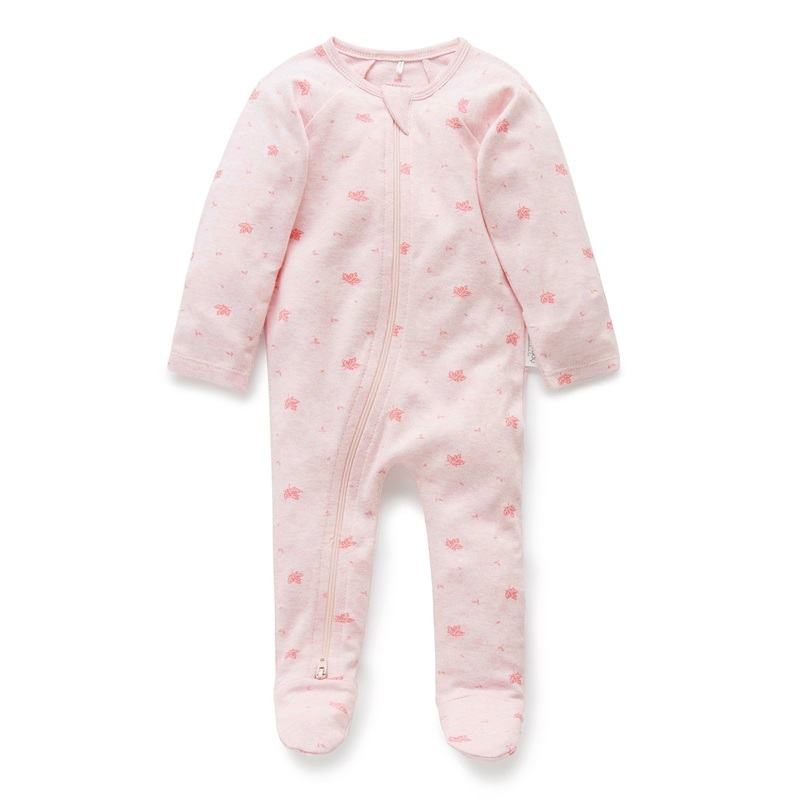 Zip Growsuit - Pale Pink Leaf