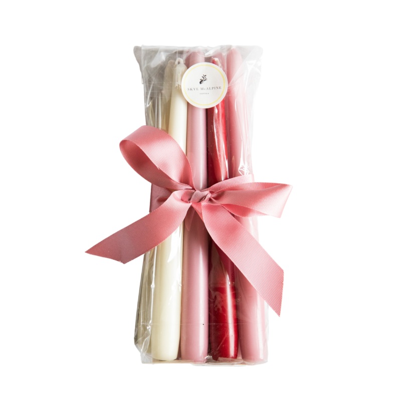 Rose Petal Pink and Red Candles, Set of 8