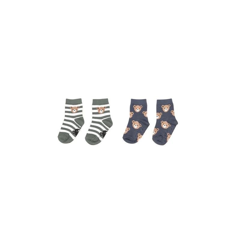 Huxbaby Hux Bear 2pk Socks in Light Spruce/Night in Grey