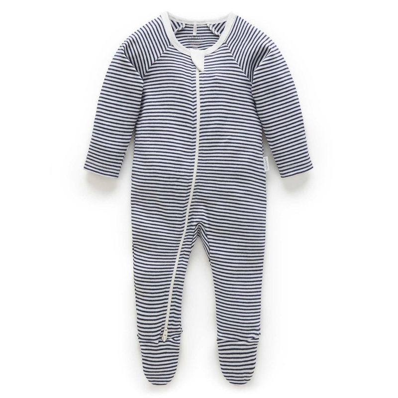 Zip Growsuit - Navy Melange Stripe