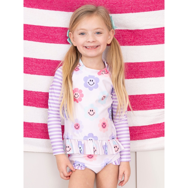 Purple Smiley Daisies Two Piece Rashguard
