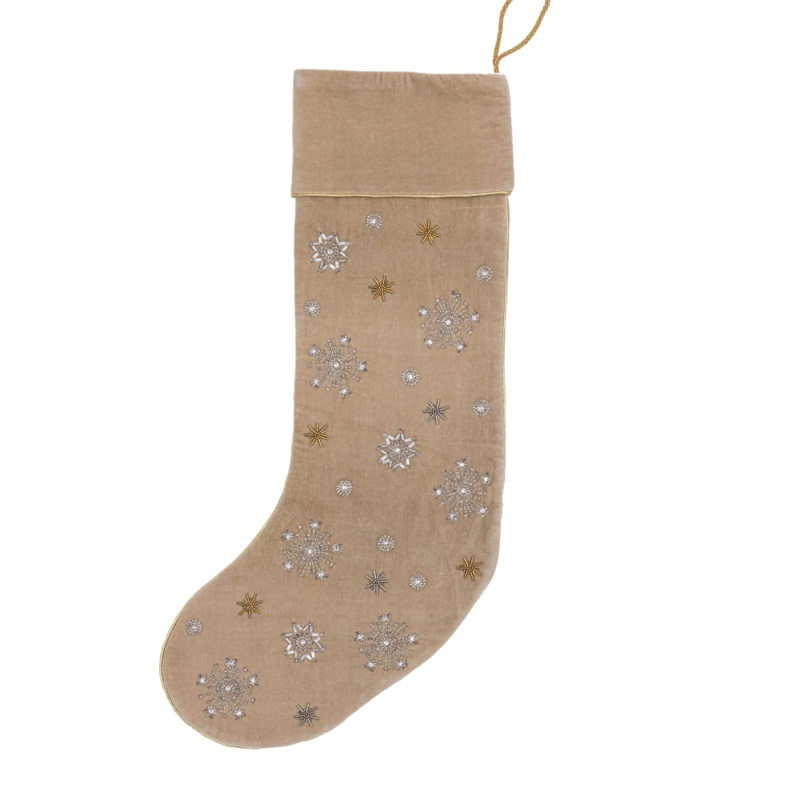 Extra Large Snowflake Stocking in Taupe