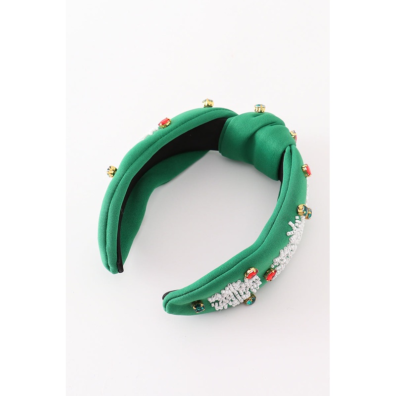 Green christmas snowflake embroidery adults headband