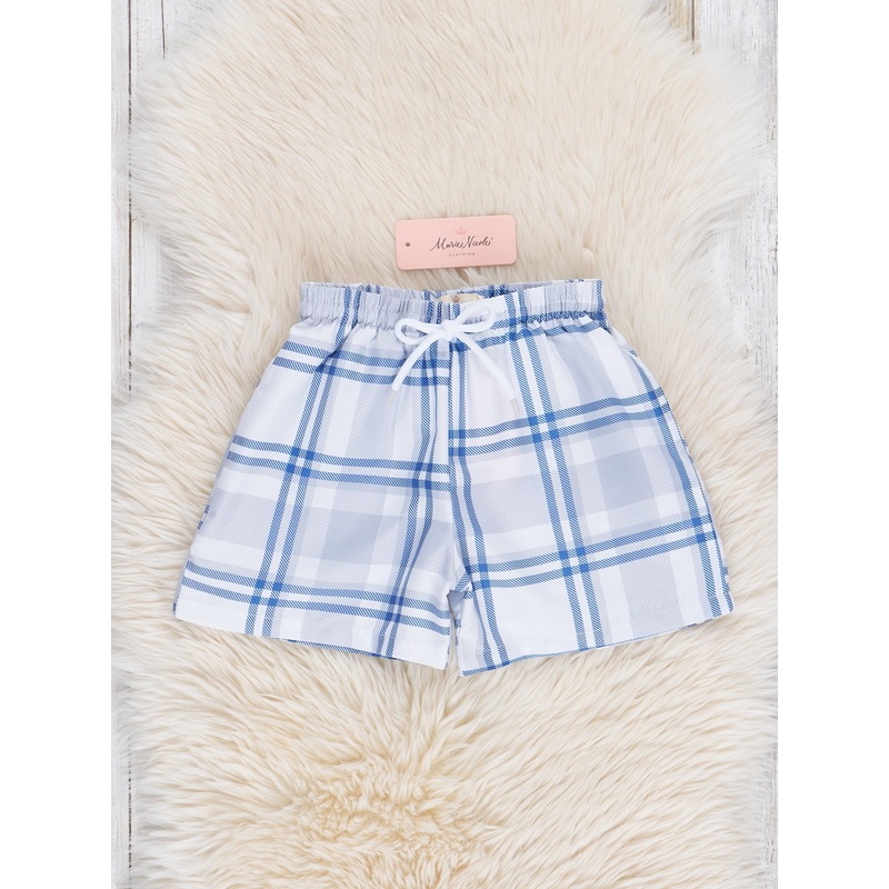 Boys Plaid Swim Trunks Blue