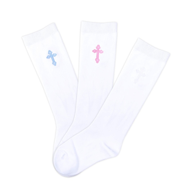 Cross Embroidered Knee High Socks