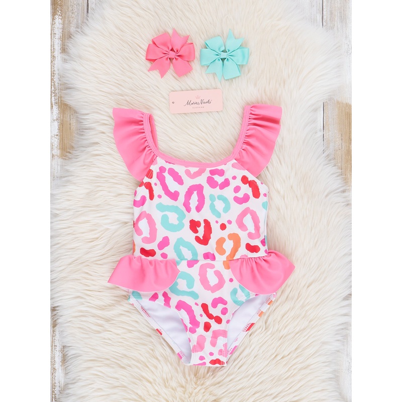 Coral Leopard Ruffle Swimsuit