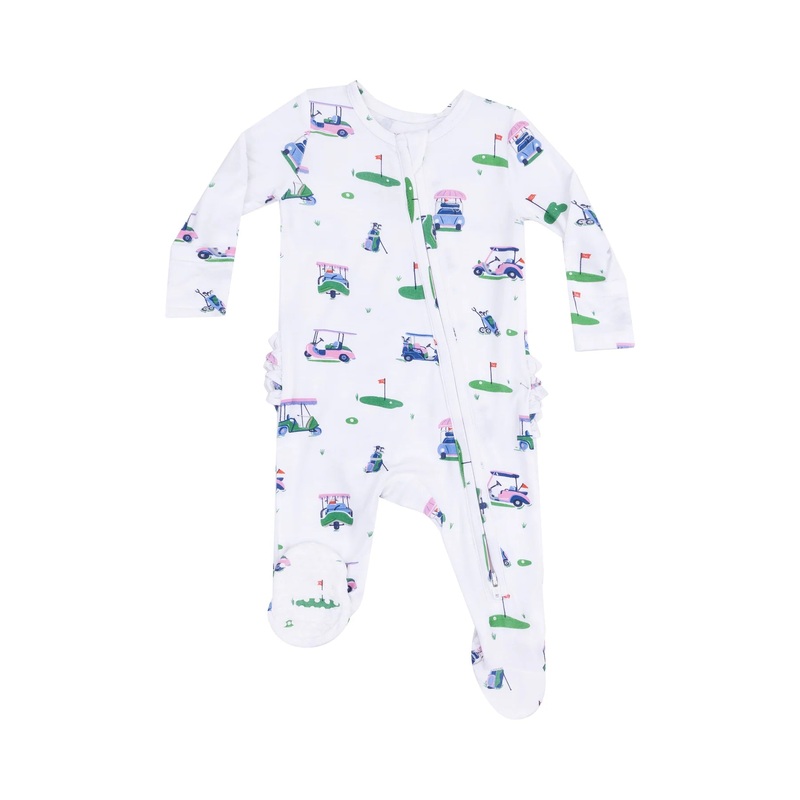 Vintage Golf Carts Pink 2 Way Zipper Ruffle Back Footie