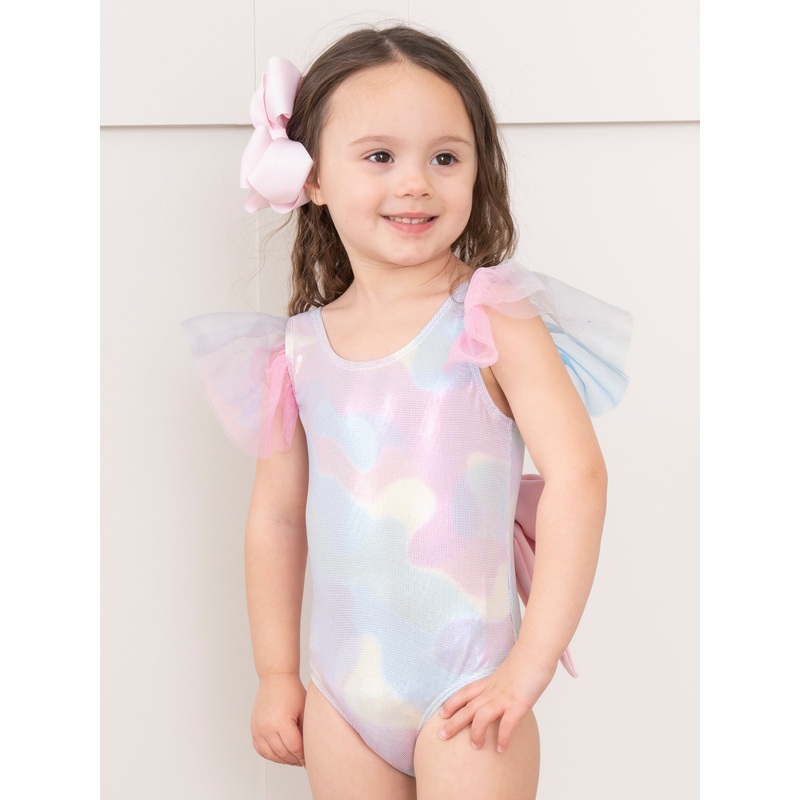 Rainbow Holographic Tulle Ruffle Swimsuit