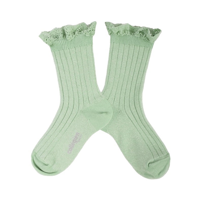 Victorine Glitter Socks w. Lace Trim | Verbena