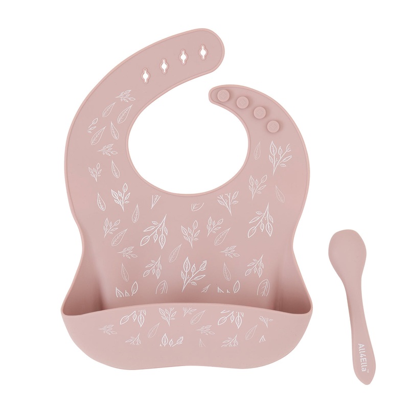 All4Ella | Silicone Bib & Spoon with reusable pouch - Dusty Pink