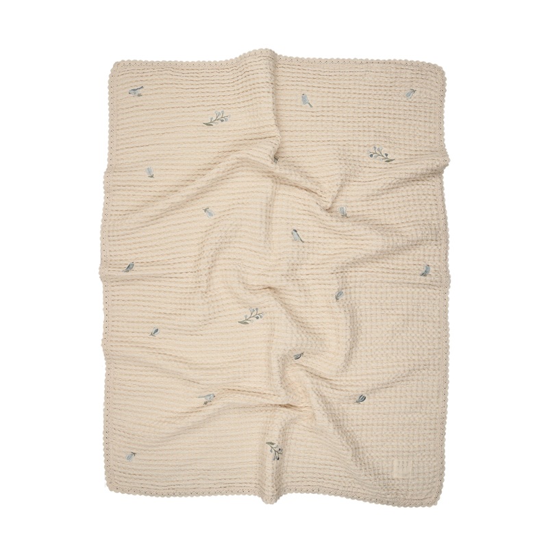 Peluche Floral Birds EMB Waffle Blanket