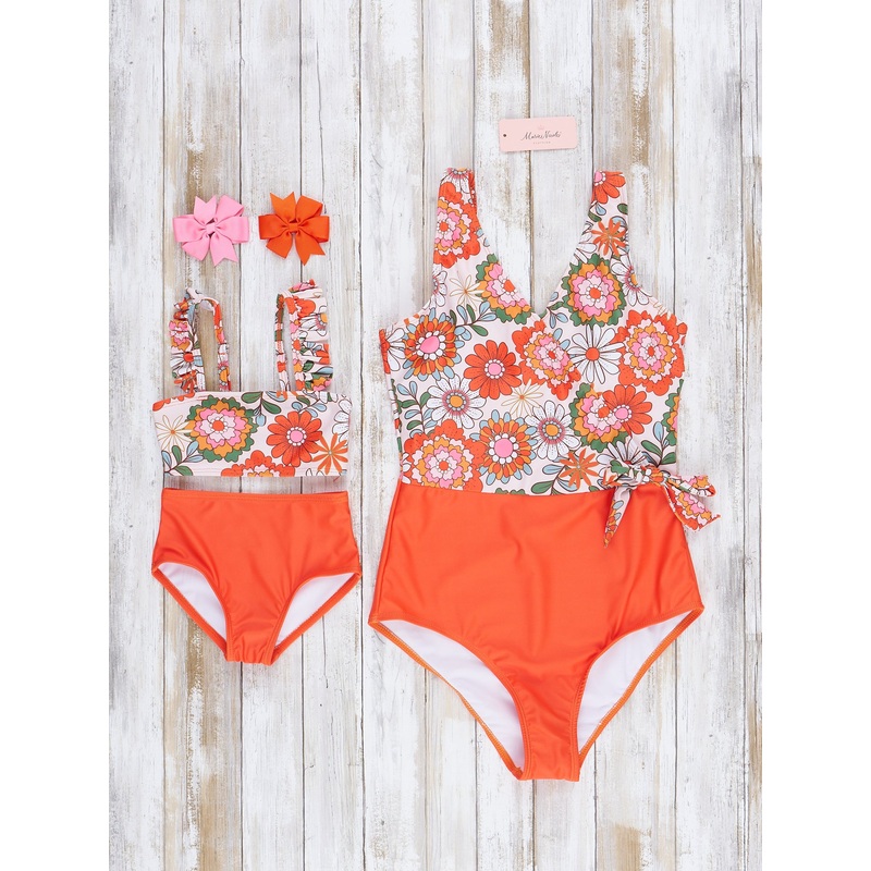 Mom & Me Orange Retro Blooms Swimsuit