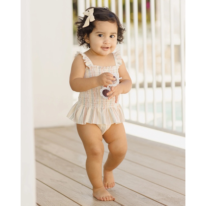 Smocked One-Piece Swimsuit || Multi-Stripe