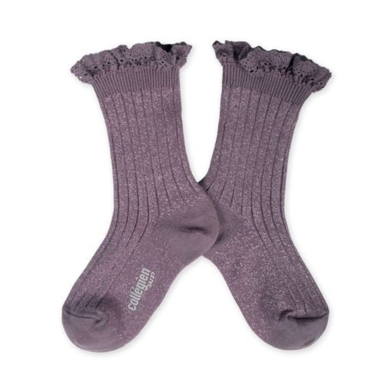 Victorine Glitter Socks w. Lace Trim | Wisteria