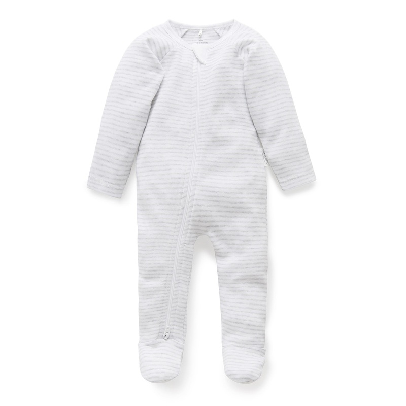 Zip Growsuit - Pale Grey Malange Stripe