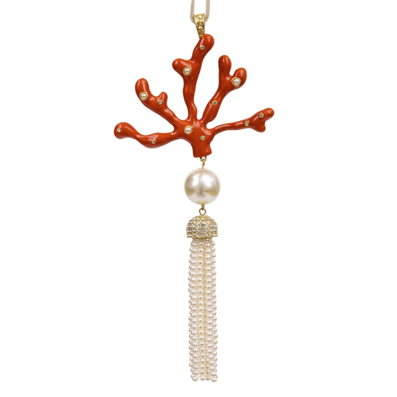 Coral Tassel Hanging Ornament in Coral