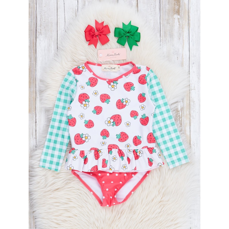 Mint Gingham & Strawberry Dots Two-Piece Swimsuit