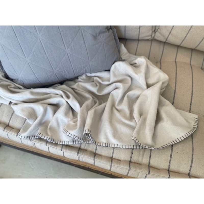 Cotton Throw with Grey Blanket Stitched Edge