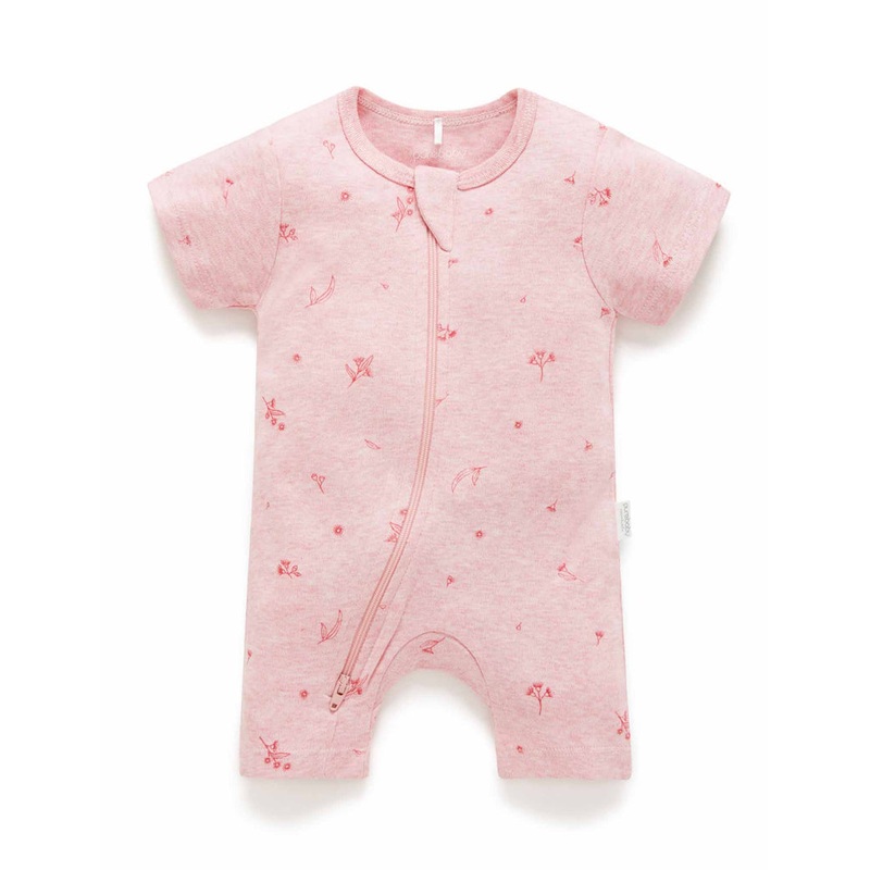 S/S SHORT LEG ZIP GROWSUIT - PALE PINK BLOSSOM
