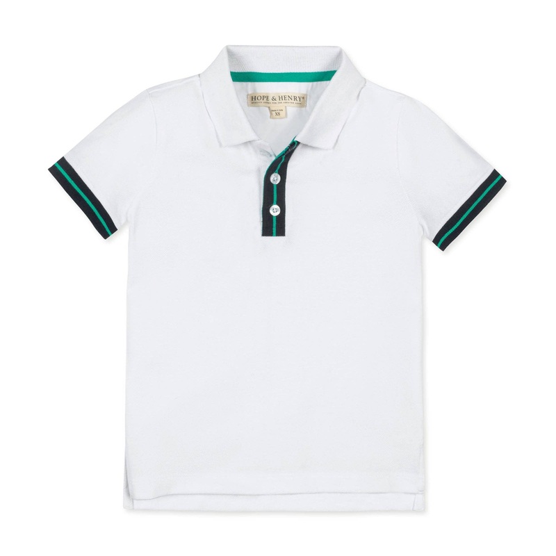 Hope and Henry - Organic Pique Polo White with Navy and Green Small