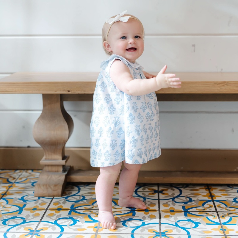 Hope and Henry - Organic Ruffle Collar Dress and Bloomer Set Riviera Woodblock Floral 0-3 Months