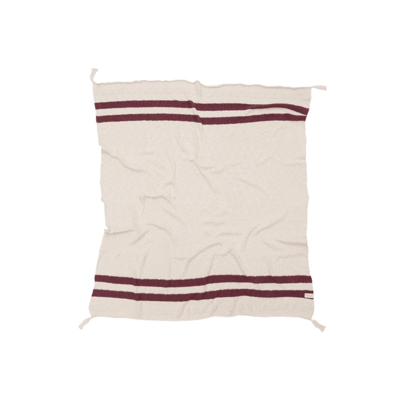 KNITTED BLANKET STRIPES NATURAL - BURGUNDY 125 x 150 cm Burgundy