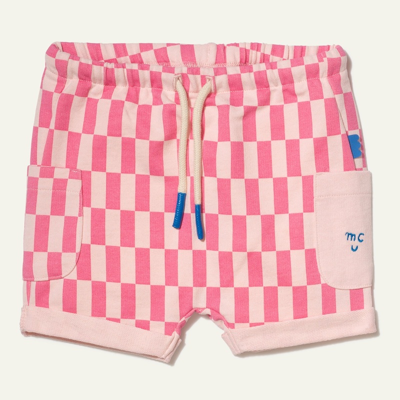 Recycled Cotton Pink Checkered Baby Short 03-06M Pinkesque/Checkered