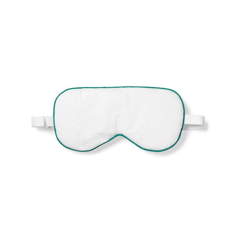 Adult's Sleep Mask in White with Green Piping
