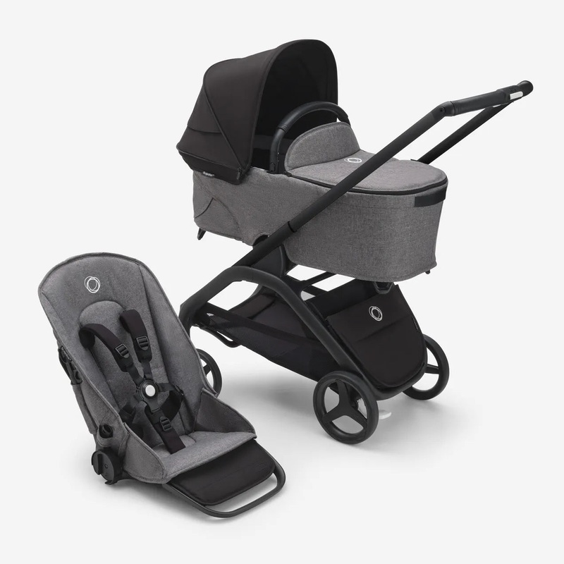 Bugaboo Dragonfly Bassinet and Seat Stroller Midnight Black Sun Canopy/ Grey Mlange Fabrics/ Black Chassis