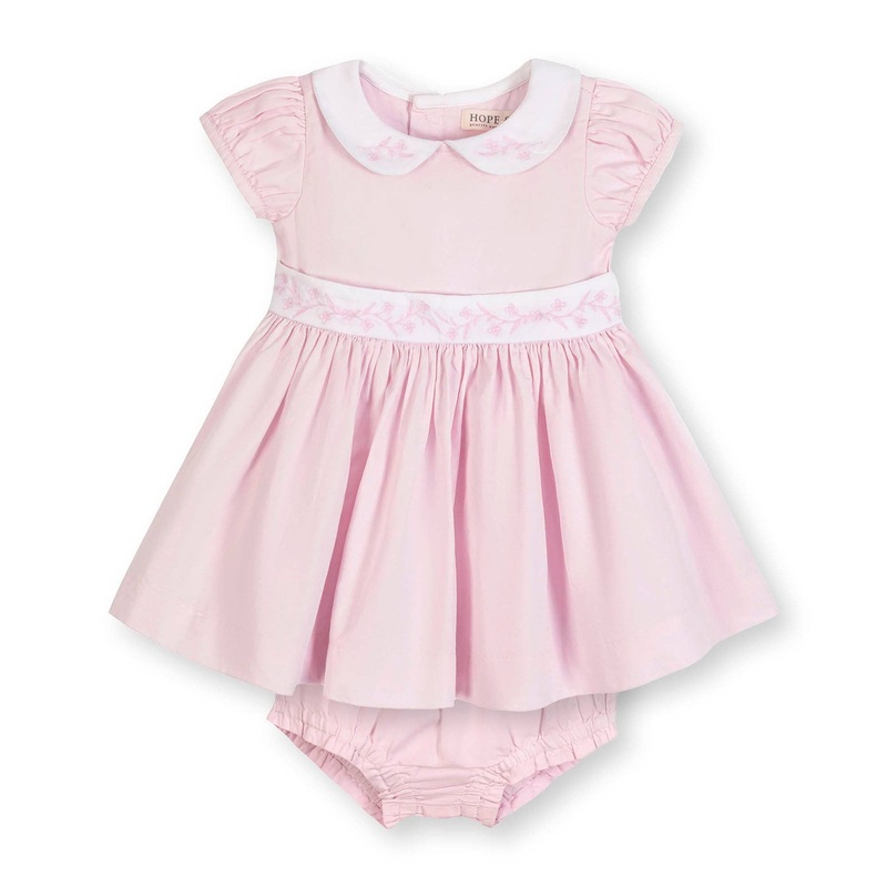 Hope and Henry - Organic Peter Pan Collar Party Dress Pale Pink Sateen 18-24 Months