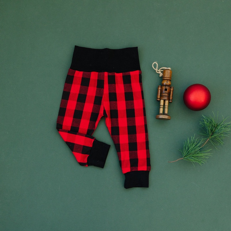 Red & Black Check Leggings - black cuffs Regular Newborn