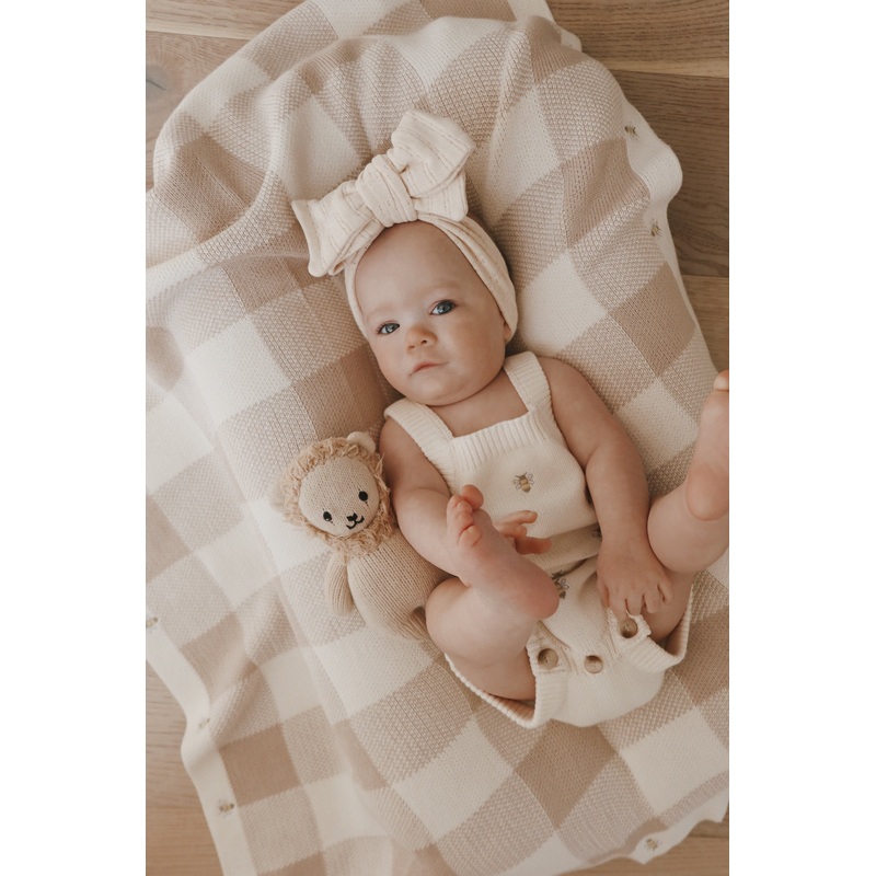 Busy Bee Gingham Baby Blanket OS Cream