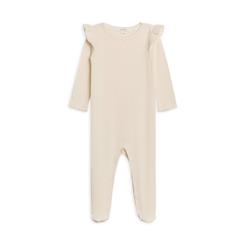 Colored Organics - Addy Pointelle Flutter Sleeve Footed Romper Ivory Newborn