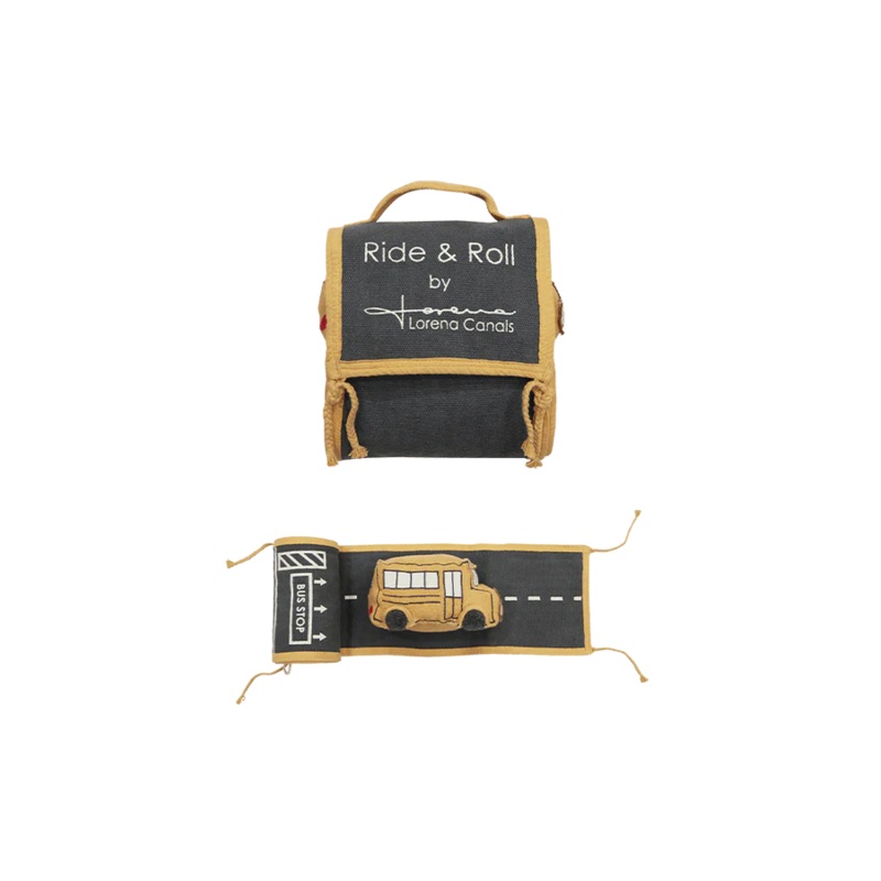 SOFT TOY RIDE & ROLL SCHOOL BUS Bus: 10 x 24 x 16 cm - Road: 20 x 400 cm Honey