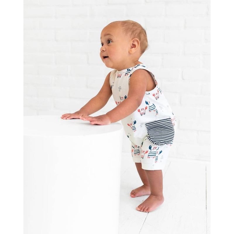 Viverano Organics - Nautical Crab Side Pocket Baby Romper (Organic Jersey) NATURAL 0-3M