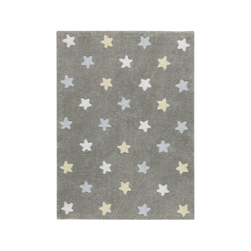 WASHABLE RUG TRICOLOR STARS GREY - BLUE 120 x 160 cm Grey - Blue