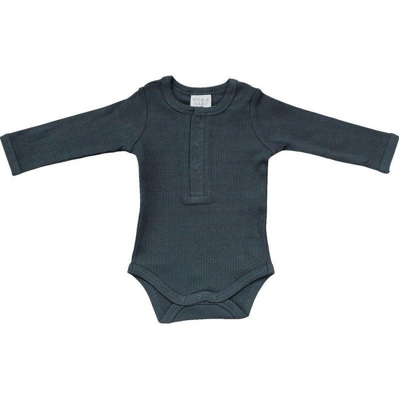 Charcoal Organic Snap Long Sleeve Ribbed Bodysuit NB