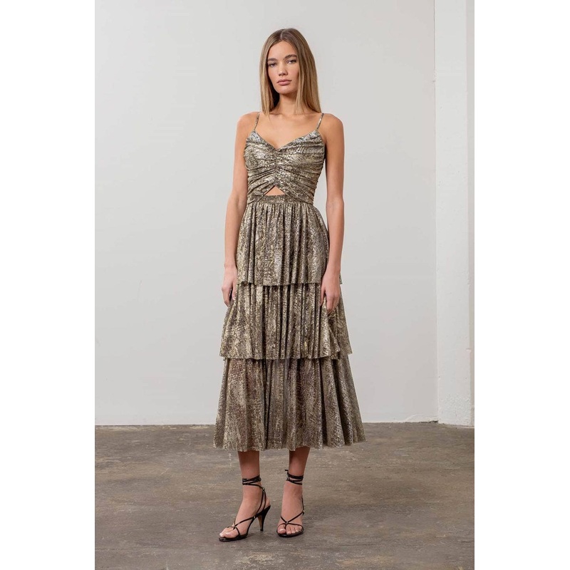 Metallic Cut-Out Tiered Maxi Dress XS