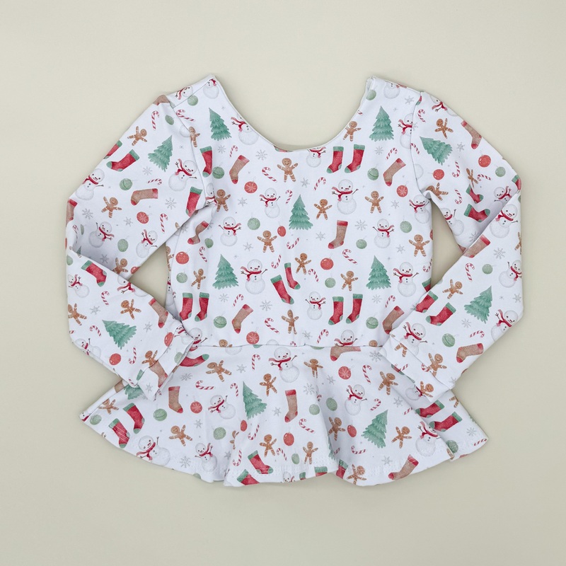 Snowman Doodle Long Sleeve Peplum Top 6 Months
