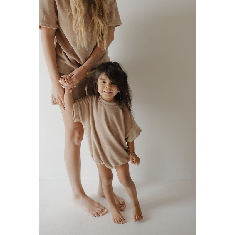 Terry T-Shirt Romper | Tan Newborn