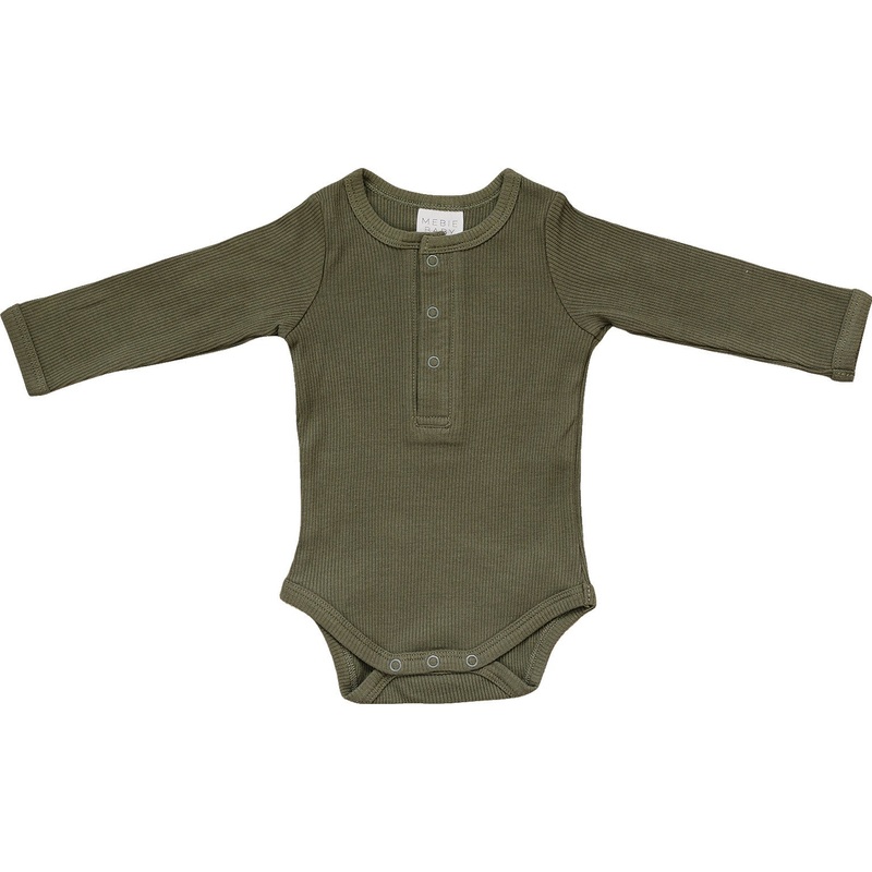Winter Green Organic Snap Long Sleeve Ribbed Bodysuit NB