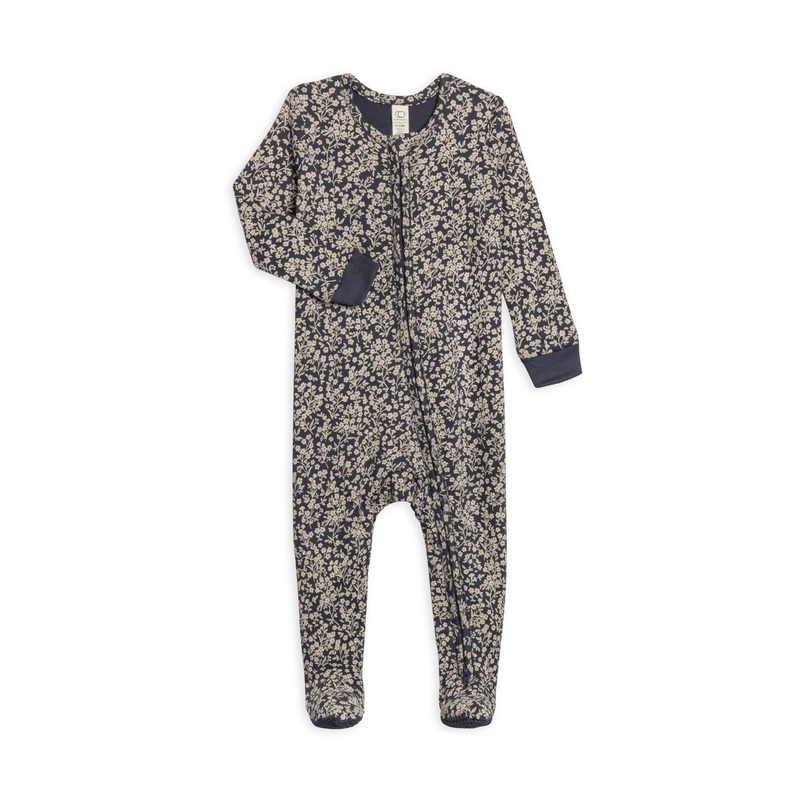 Colored Organics - Organic Baby Peyton Footed Sleeper Chicory Floral/Navy Newborn