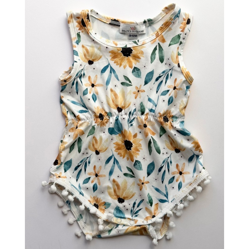 Dillon Pom Pom Romper - Sunflower Floral 0-3months
