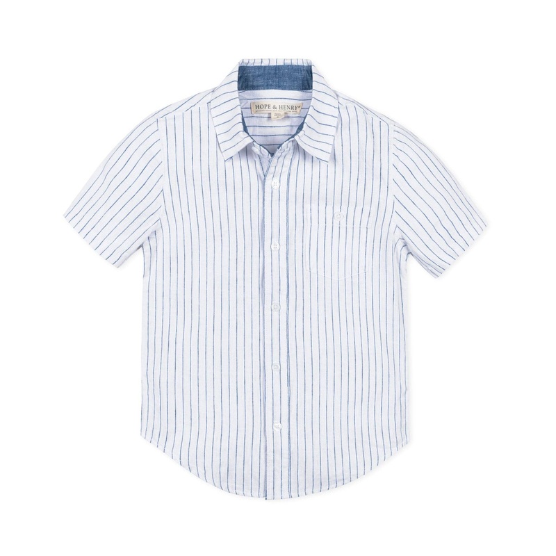Hope and Henry - Linen Short Sleeve Button Down Shirt White Court Pinstripe Small