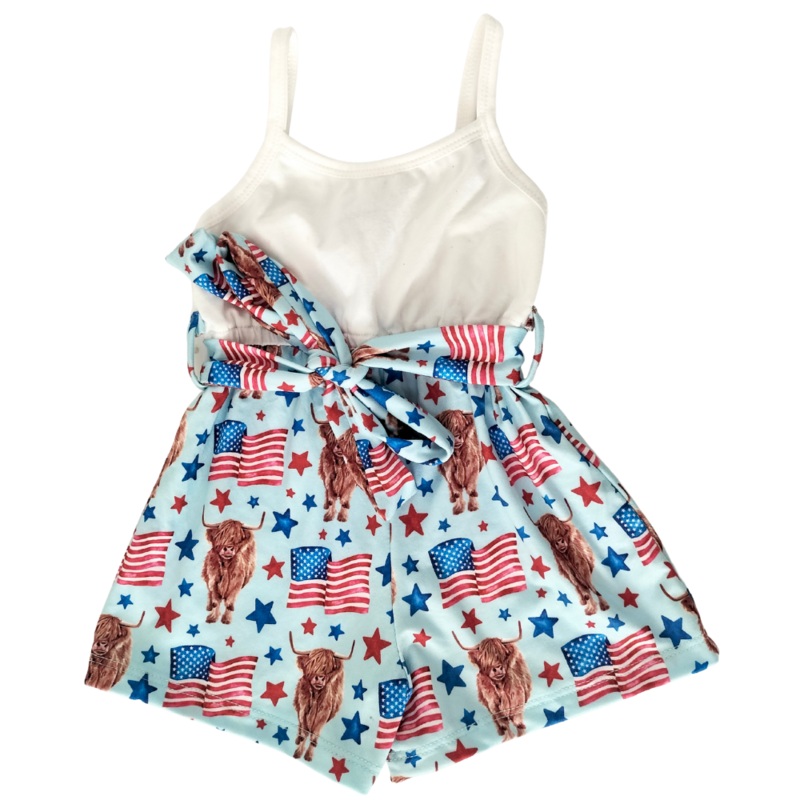 PREORDER! Betty Camisole Romper - Patriotic Cows 0-3months