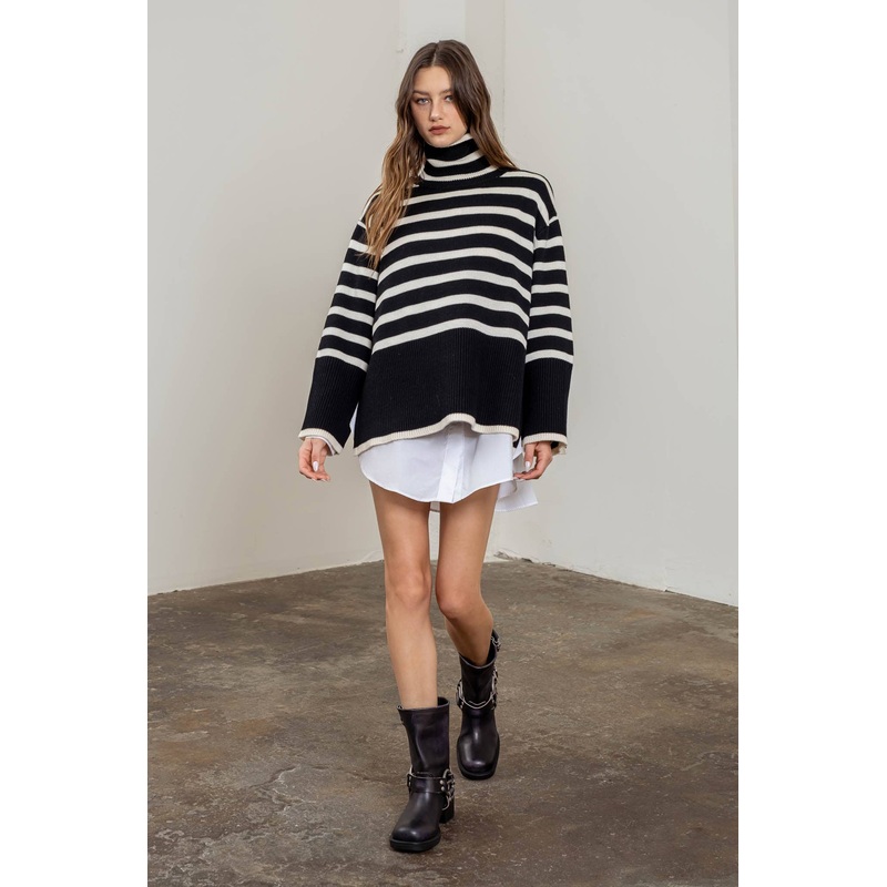 Stripe Turtle Neck Sweater Xs