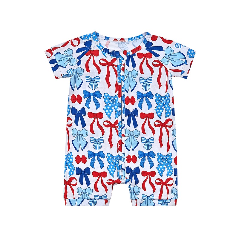 Bamboo Shorty Romper  | Red-White & Bows 0-3M
