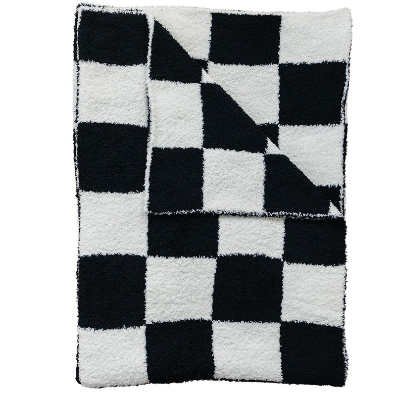 Black + White Checkered Plush Blanket Lovey 15X20