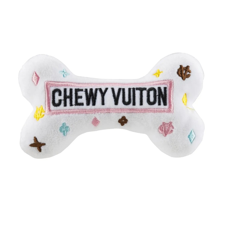 White Chewy Vuiton Bones Squeaker Dog Toy - XL